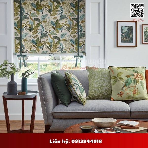 Rèm roman họa thiết cây lá nhiệt đới