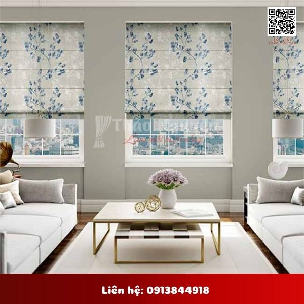 Rèm roman họa tiết hoa nhánh xanh