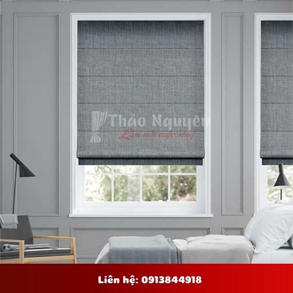 Rèm roman màu ghi xám xếp lớp