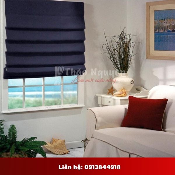 Rèm roman xếp lớp màu xanh đen